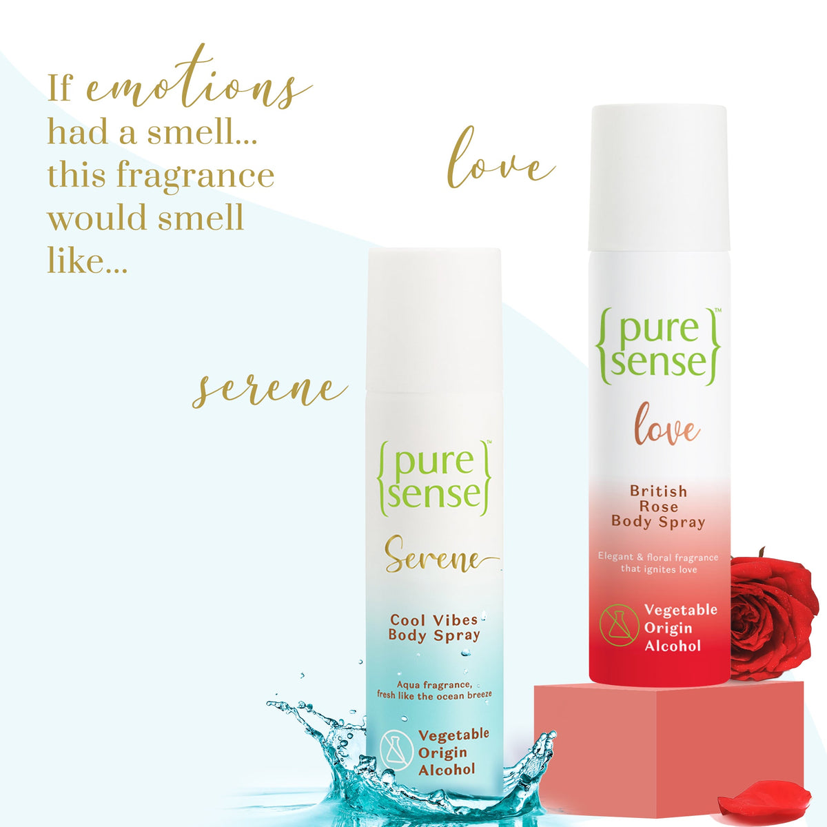 PureSense Serene Cool Vibes Body Spray & PureSense Love British Rose Body Spray combo 150ml + 150ml | 300ml