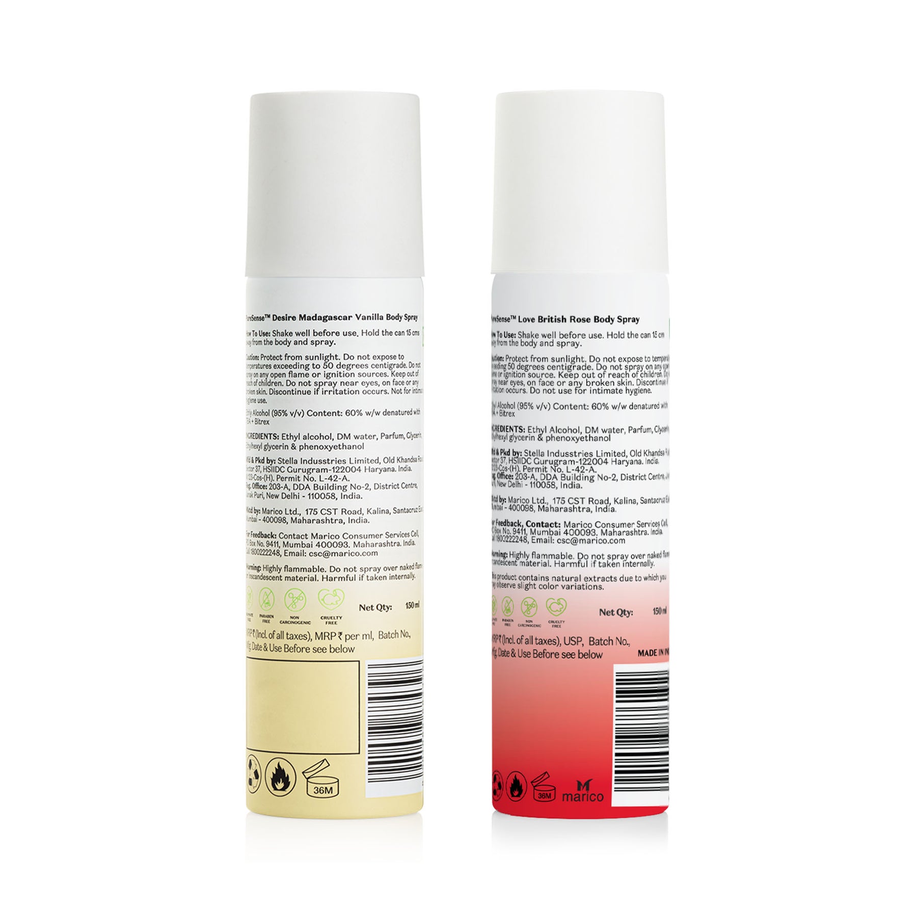 British Rose Body Spray & Desire Madagascar Vanilla Body Spray | From the makers of Parachute Advansed | 300ml - PureSense
