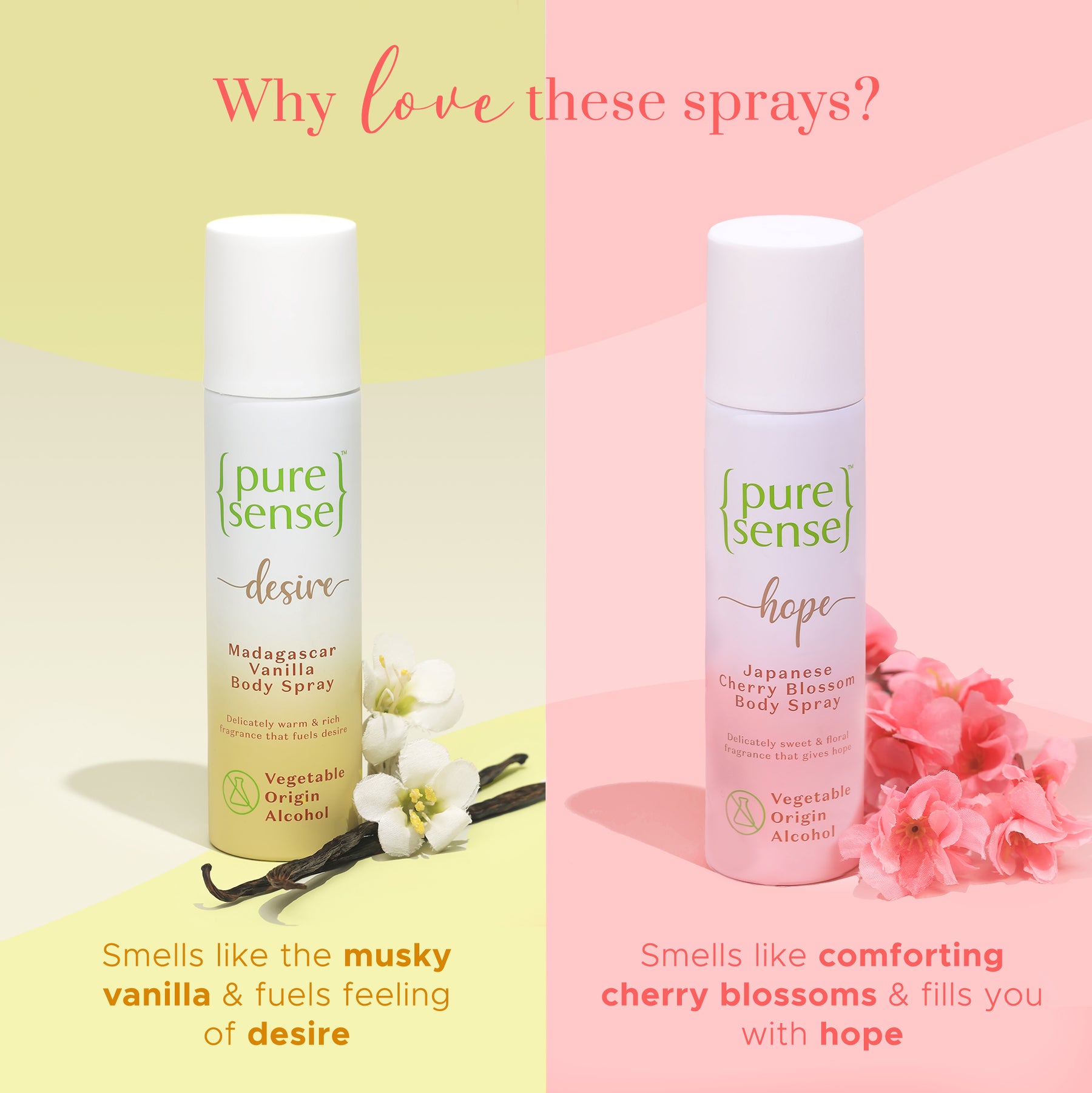 Hope Japanese Cherry Blossom Body Spray & Desire Madagascar Vanilla Body Spray | From the makers of Parachute Advansed | 300ml - PureSense