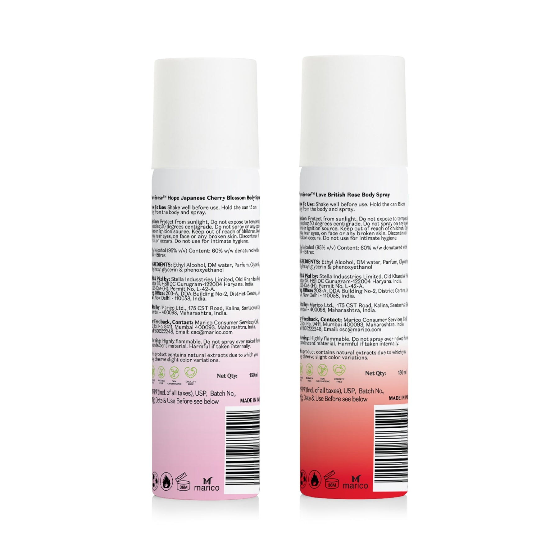 British Rose Body Spray & Japanese Cherry Blossom Body Spray |  From the makers of Parachute Advansed | 300ml