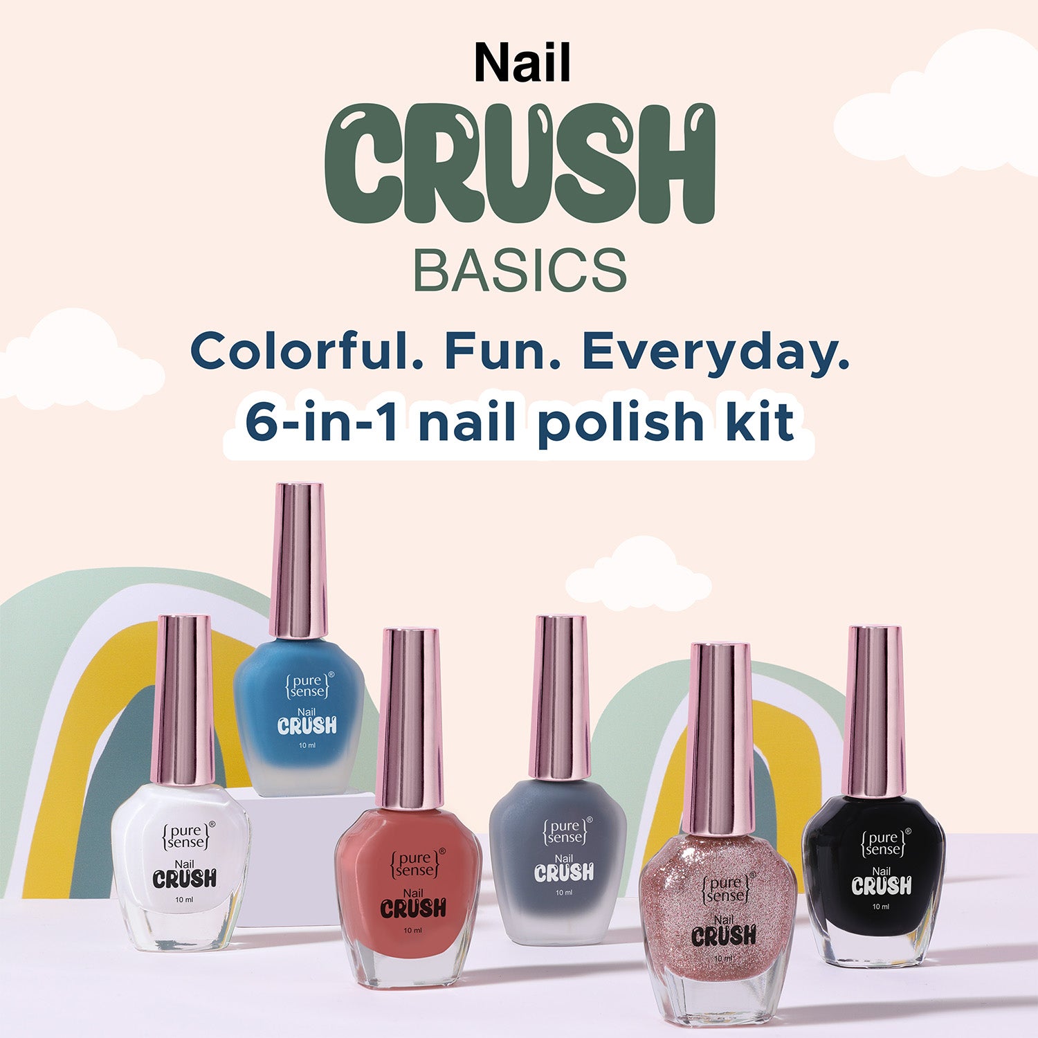 PureSense Nail Crush Basics | Nail Enamel | Nail Polish | Nail Paint pack of 6