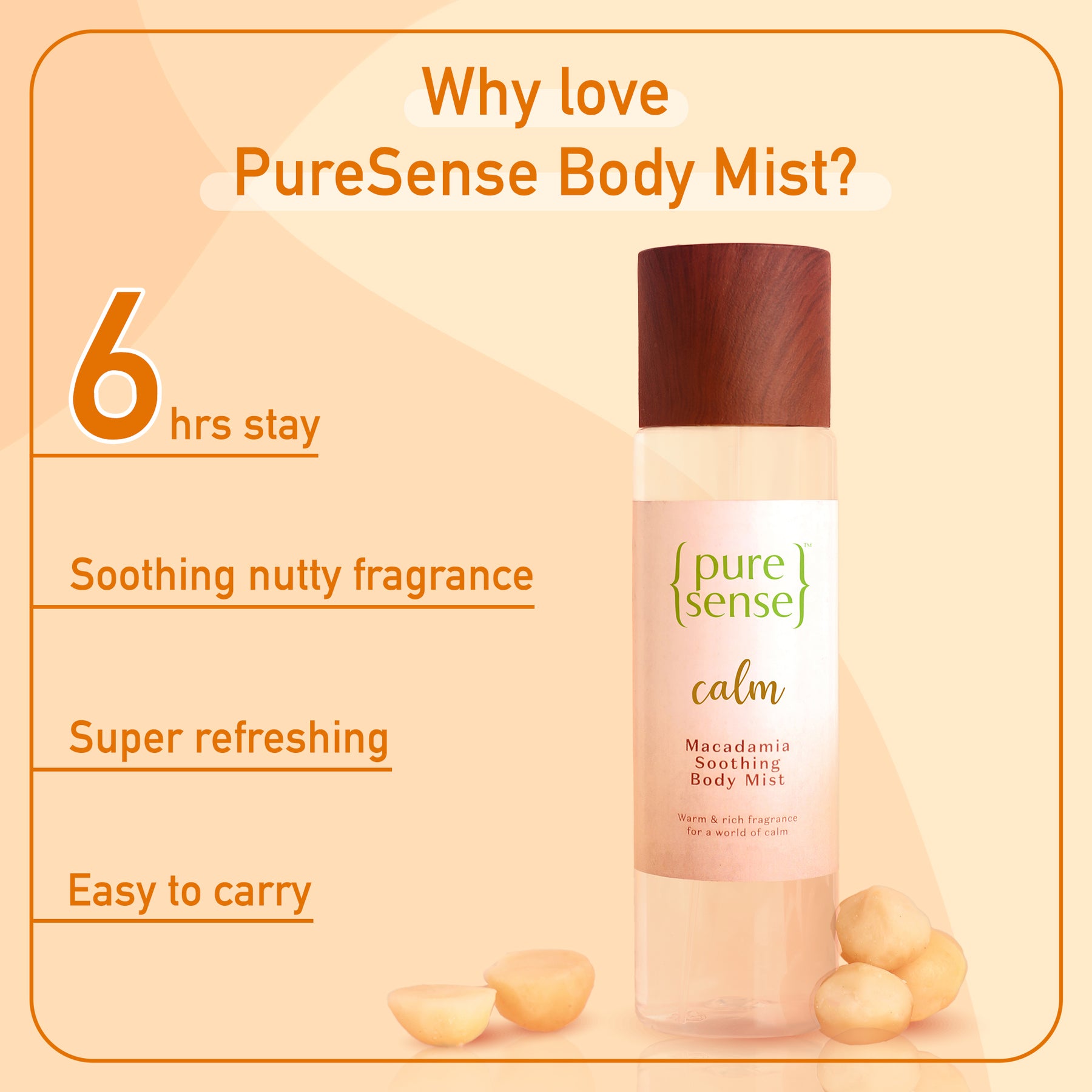 Calm Macadamia Soothing Body Mist | Paraben & Sulphate Free | From the makers of Parachute Advansed | 150ml - PureSense