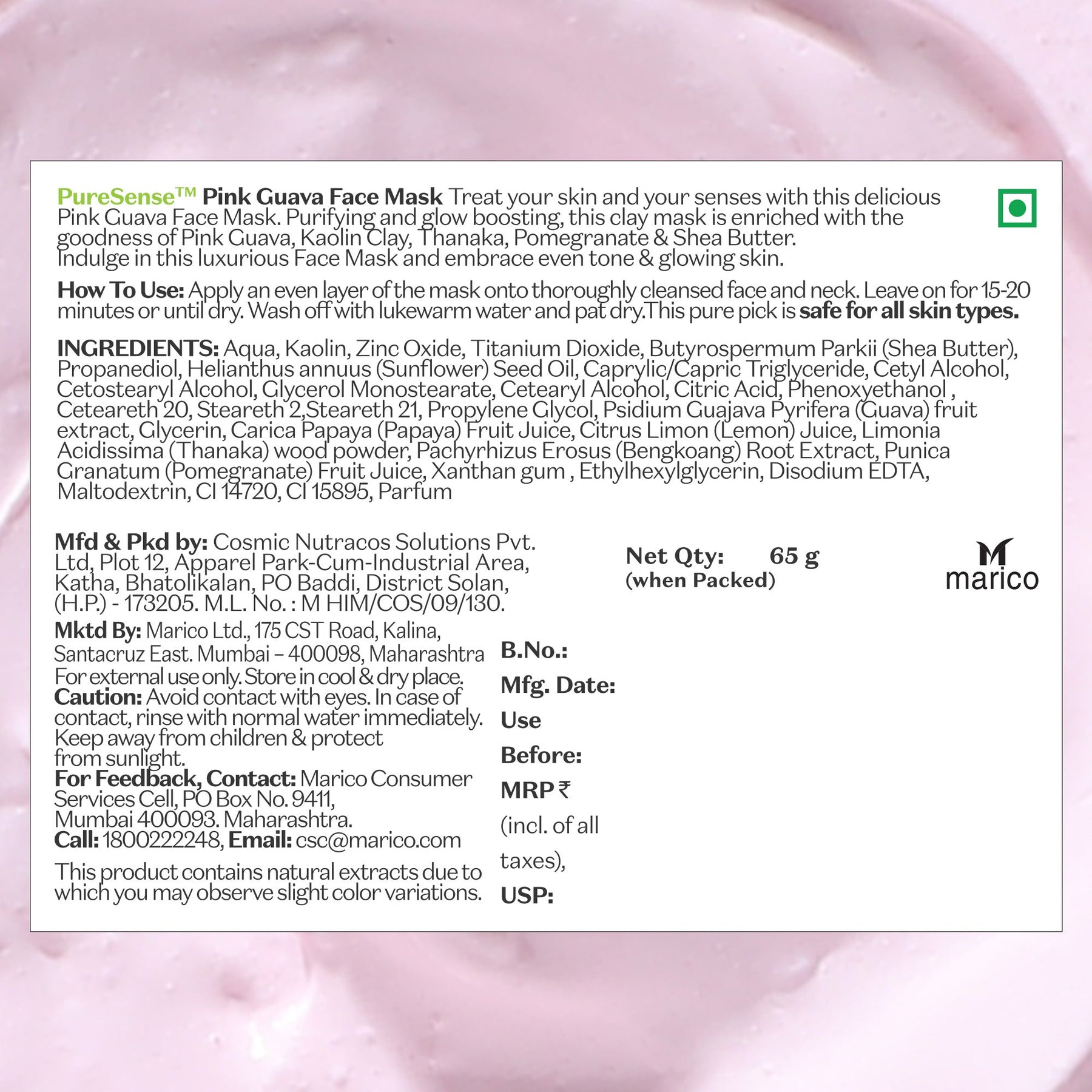 Pink Guava Face Mask | From the makers of Parachute Advansed | 65g