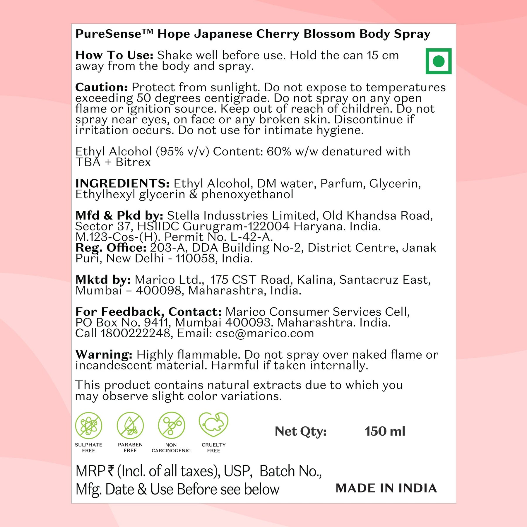 British Rose Body Spray & Japanese Cherry Blossom Body Spray |  From the makers of Parachute Advansed | 300ml