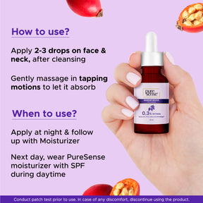 PureSense 0.3% Retinol Rosehip Face Serum for Anti Aging & Younger Looking Skin for Men and Women 10ml