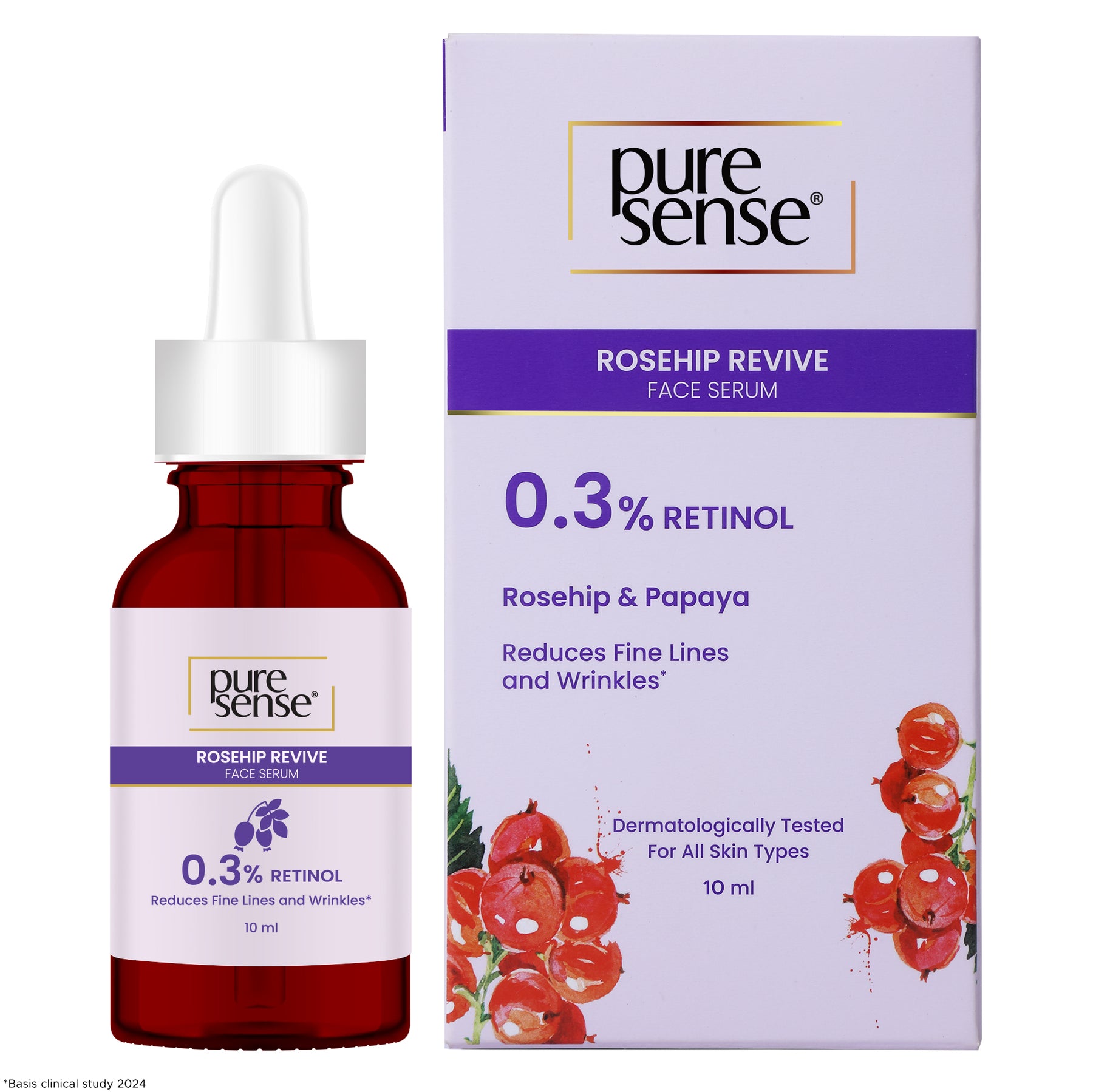 PureSense 0.3% Retinol Rosehip Face Serum for Anti Aging & Younger Looking Skin for Men and Women 10ml