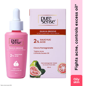 PureSense 2% Salicylic Acid Face Serum BHA Based Exfoliant Guava for Acne Prone Oily Skin for Men and Women 28ml