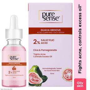 PureSense 2% Salicylic Acid Face Serum BHA Based Exfoliant Guava for Acne Prone Oily Skin for Men and Women 10ml