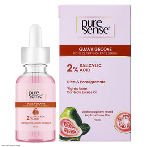 PureSense 2% Salicylic Acid Face Serum BHA Based Exfoliant Guava for Acne Prone Oily Skin for Men and Women 10ml