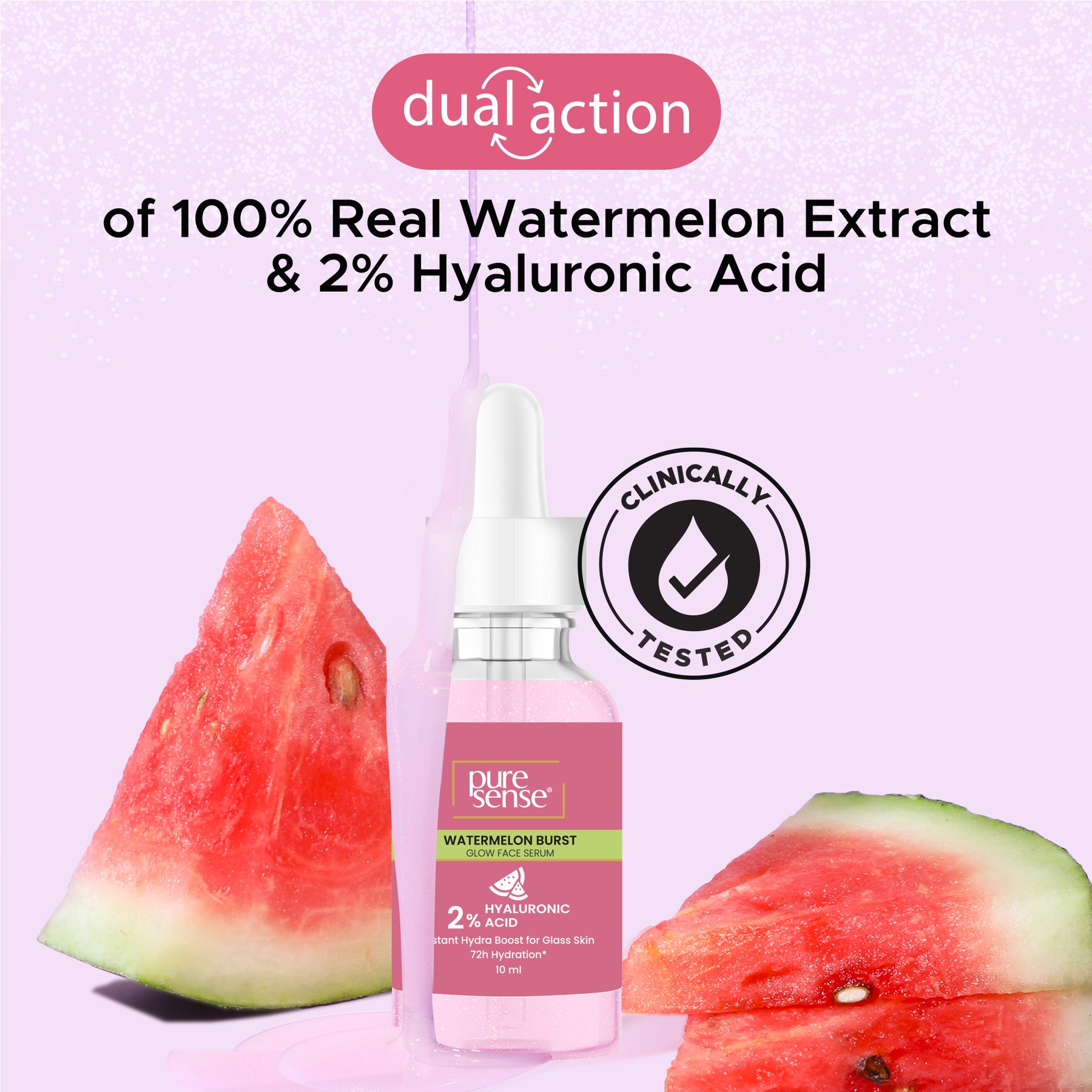 PureSense 2% Hyaluronic Acid Watermelon Burst Glow Face Serum for Intense Hydration for Women 10ml