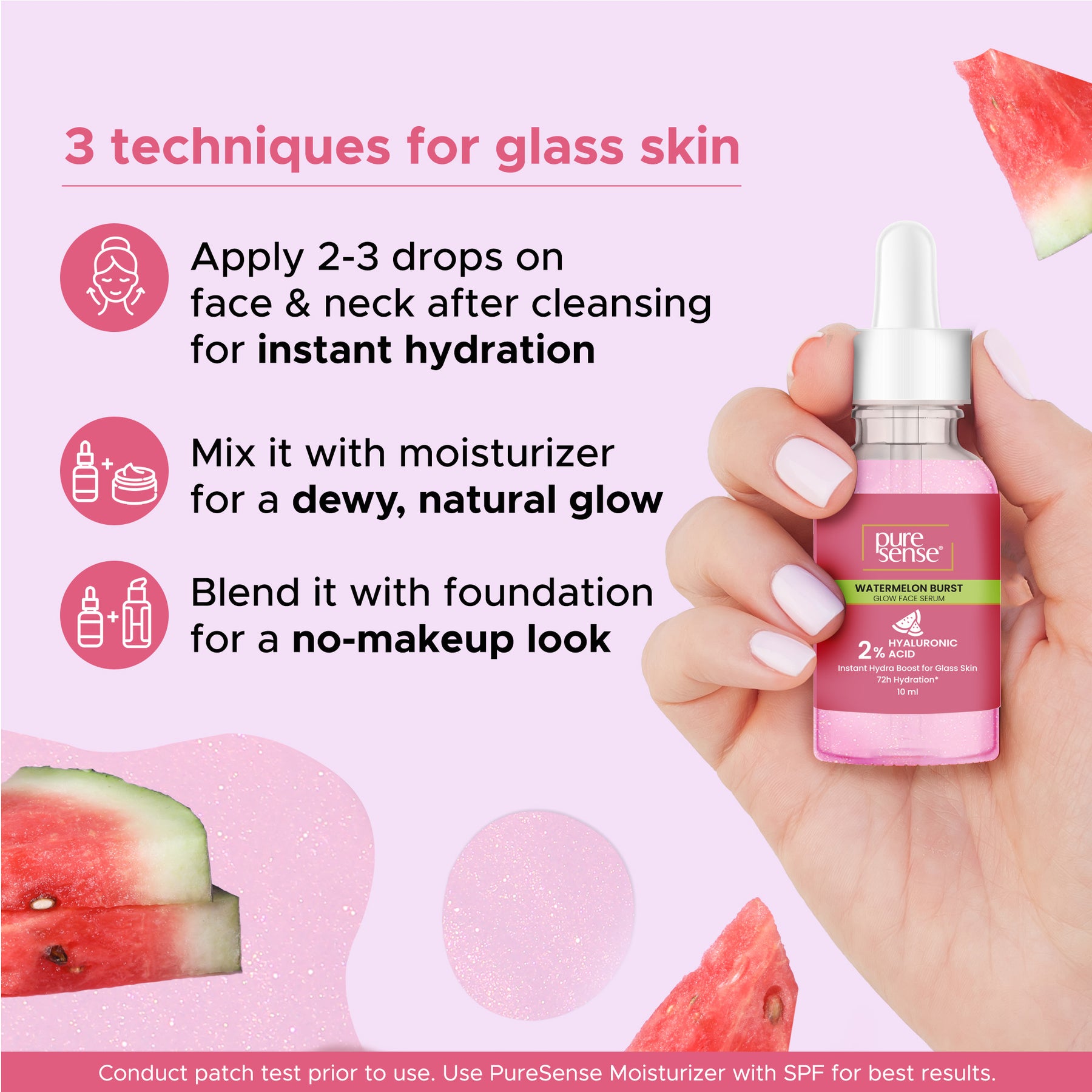 PureSense 2% Hyaluronic Acid Watermelon Burst Glow Face Serum for Intense Hydration for Women 10ml