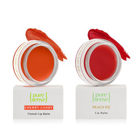 Cherry Candy Tinted Lip Balm 5ml + Pure Sense Peach Pie Lip Balm 5ml | Pack of 2 | From the makers of Parachute Advansed | 10ml - PureSense
