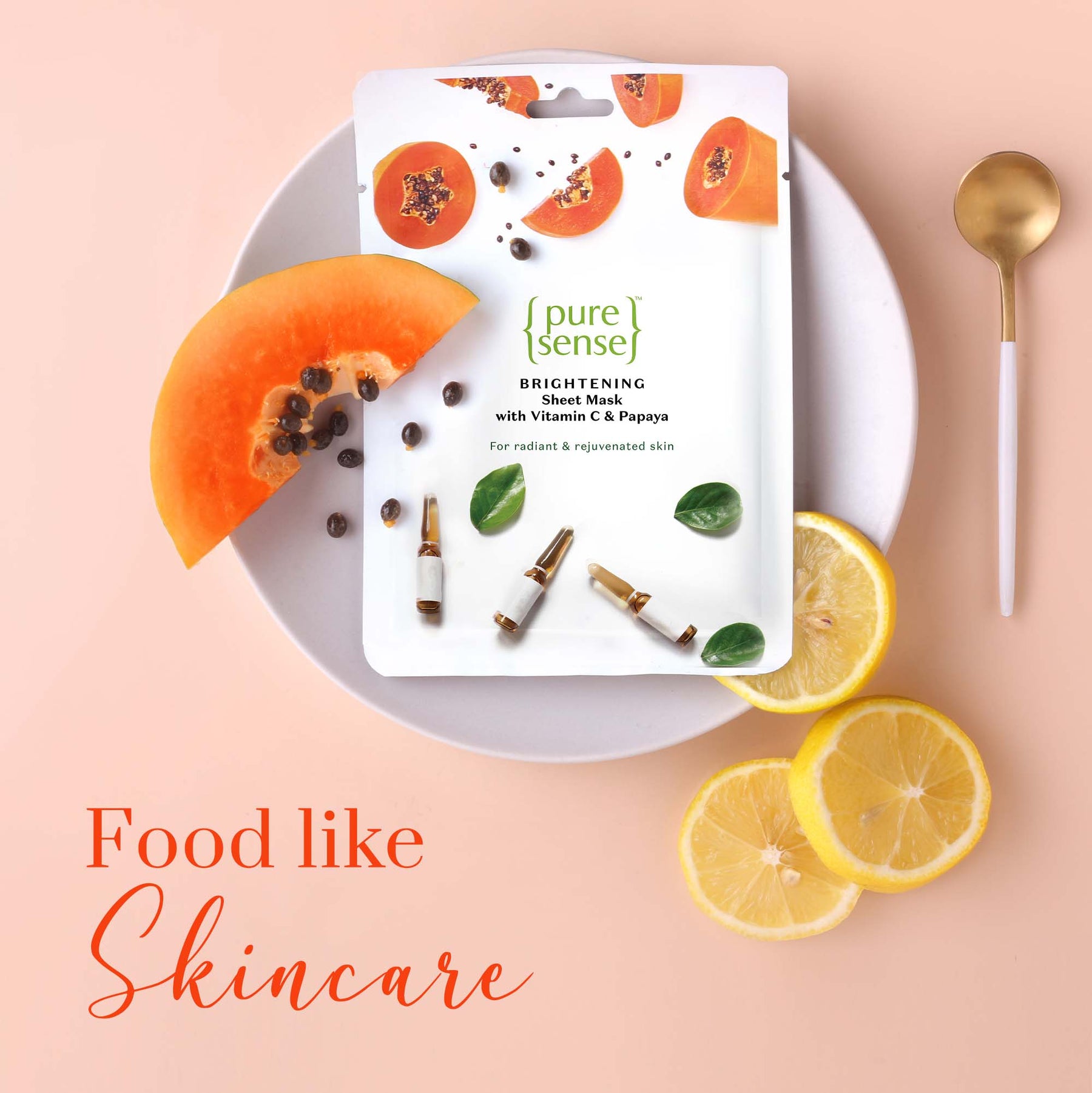 Brightening Sheet Mask with Vitamin C & Papaya (Pack of 2) | From the makers of Parachute Advansed | 30ml - PureSense