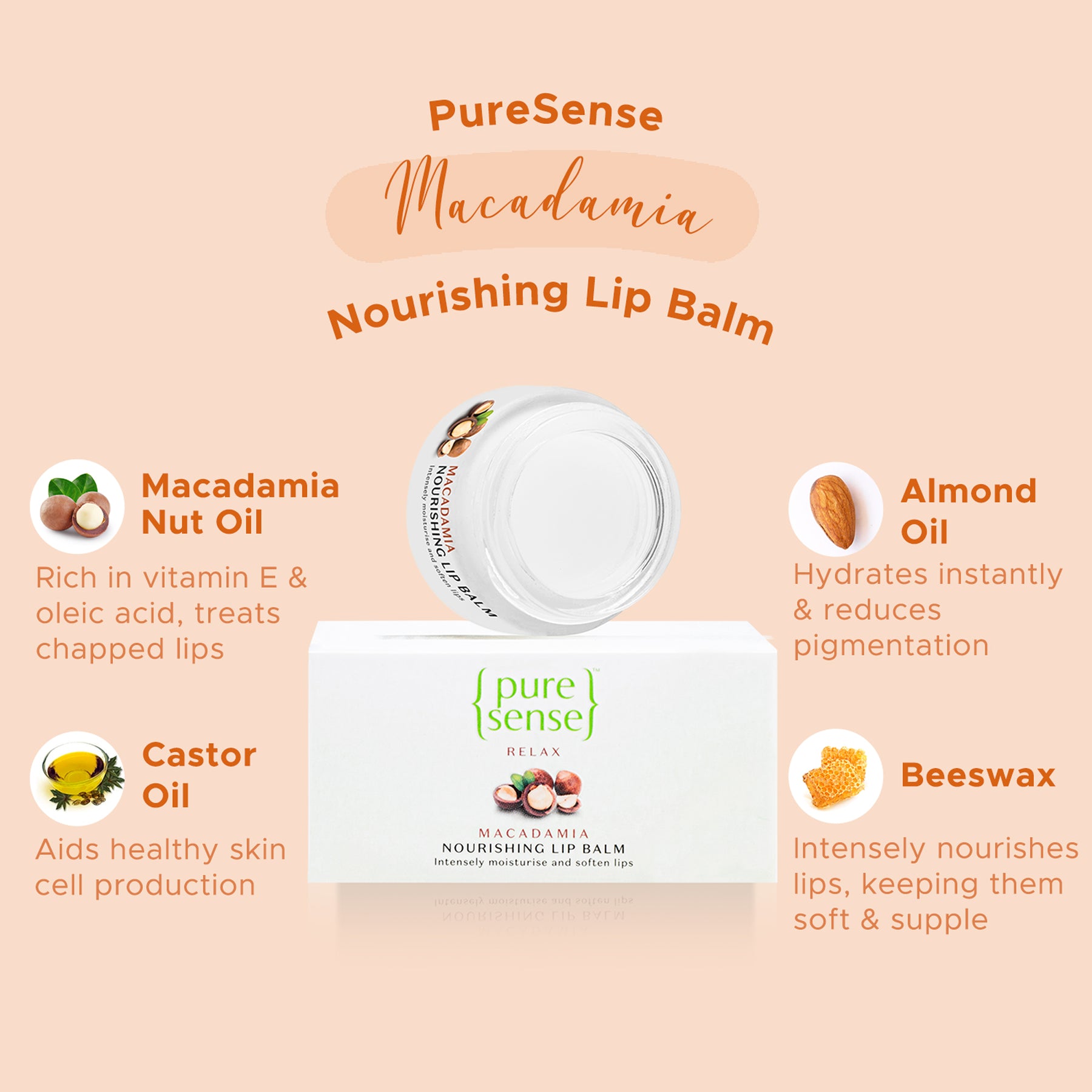 Macadamia Nourishing Lip Balm | From the makers of Parachute Advansed | 5ml - PureSense
