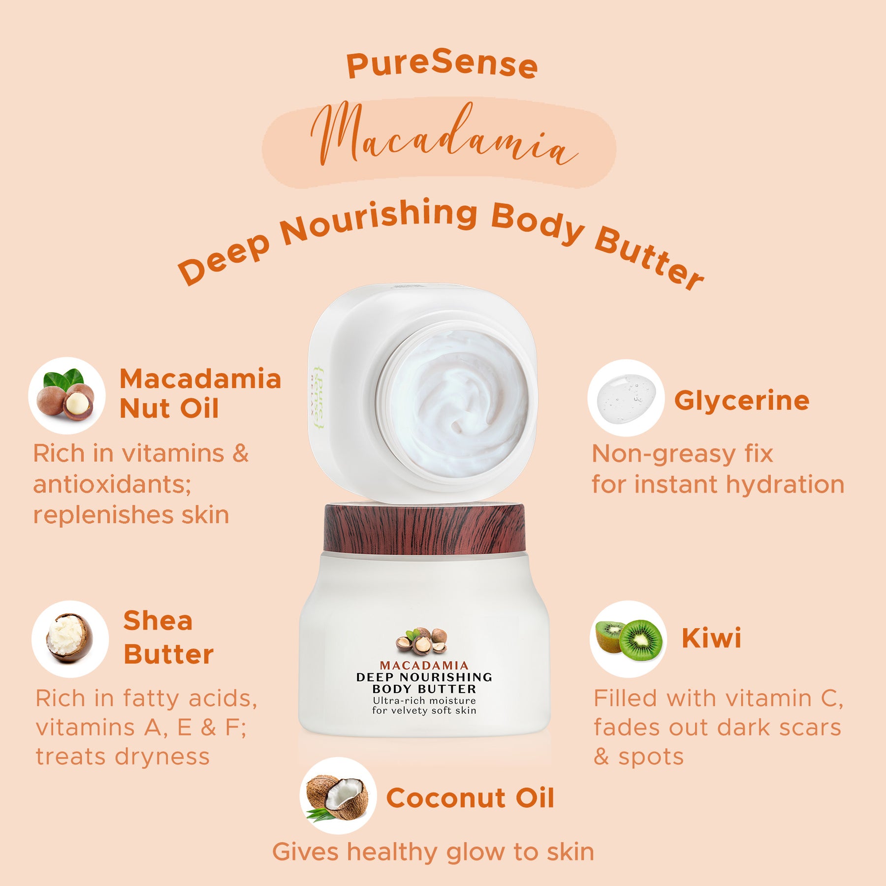 Macadamia Deep Nourishing Body Butter | From the makers of Parachute Advansed | 140 ml - PureSense
