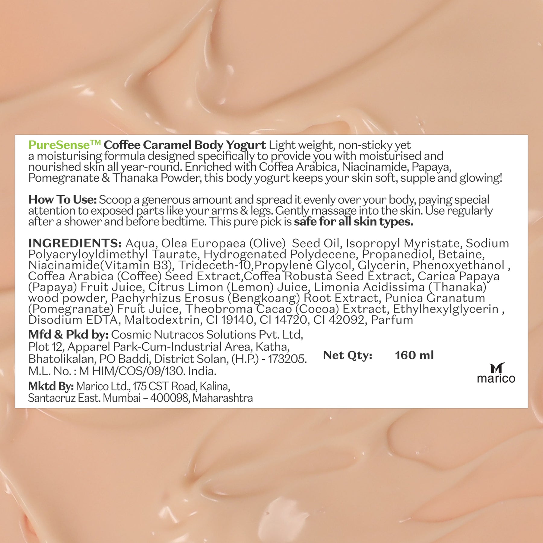 Coffee Caramel Body Yogurt | From the makers of Parachute Advansed | 160ml - PureSense
