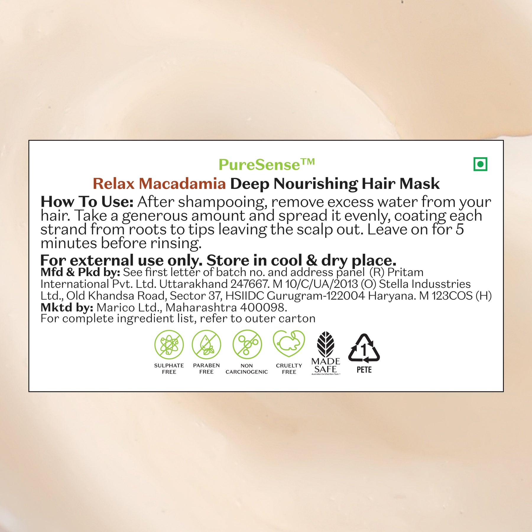 Macadamia Deep Nourishing Hair Mask | From the makers of Parachute Advansed | 140ml - PureSense