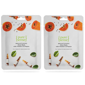 Brightening Sheet Mask with Vitamin C & Papaya (Pack of 2) | From the makers of Parachute Advansed | 30ml - PureSense