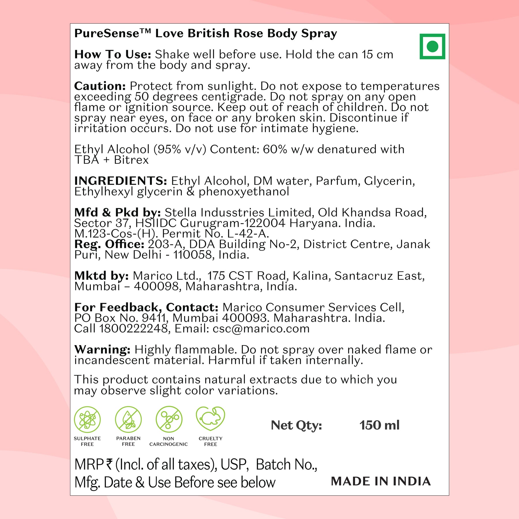 British Rose Body Spray & Japanese Cherry Blossom Body Spray |  From the makers of Parachute Advansed | 300ml - PureSense